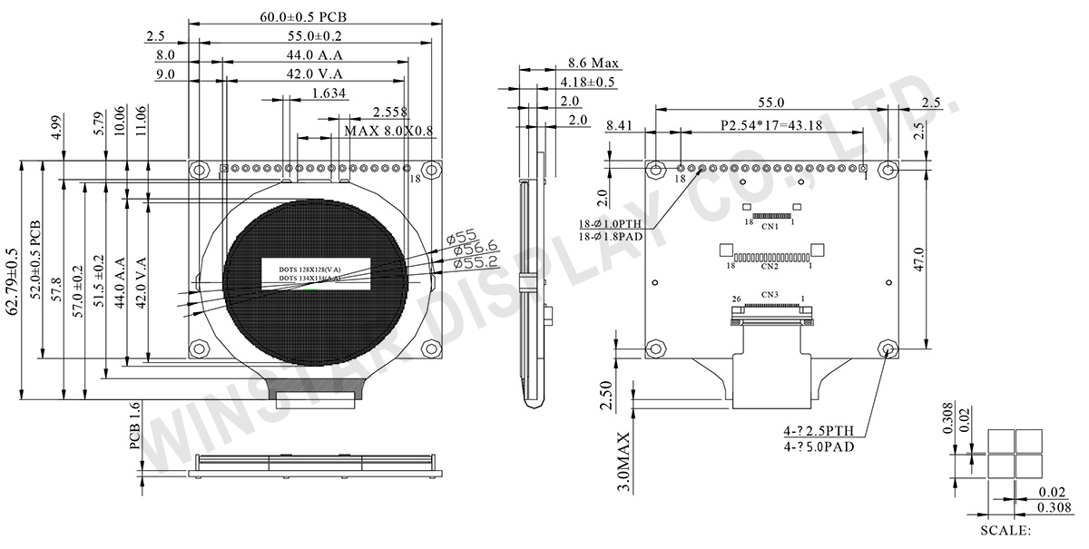 Round LCD, Round LCD Display Module, Round LCD Panel, Round LCD Screen - WO128128A2
