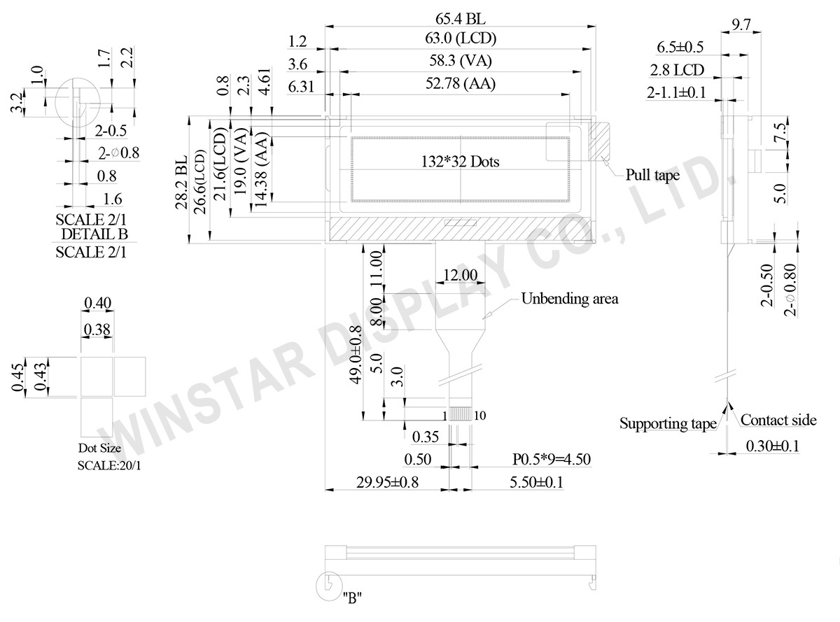 133x32 LCD Display Module, 133x32 COG Display (FPC) - WO13232A