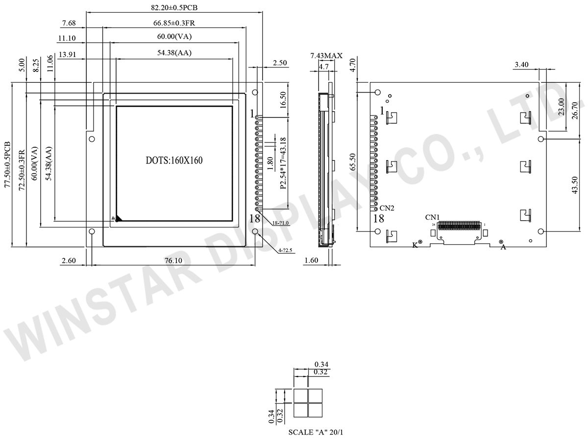 Winstar WO160160B Chip-on-Glass LCD Module 160x160