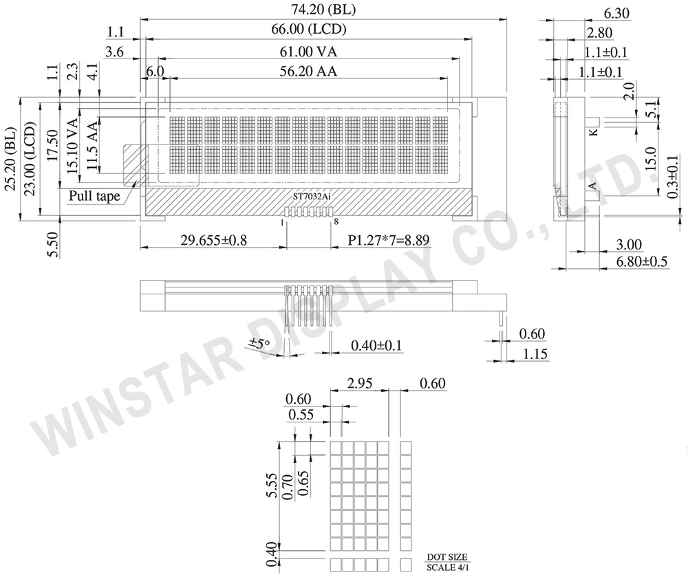 16x2 Character COG LCD Display (ST7032Ai) - WO1602K