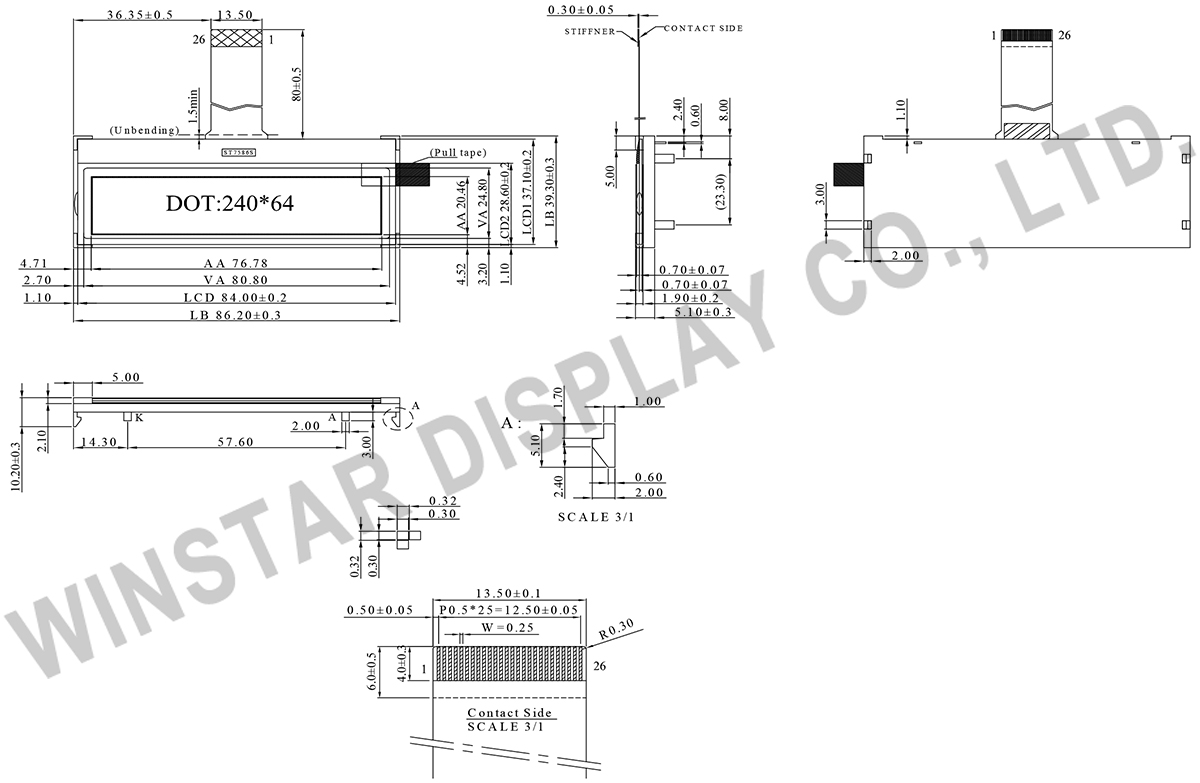 240x64 COG LCD Display SPI / 6800 / 8080 Interface