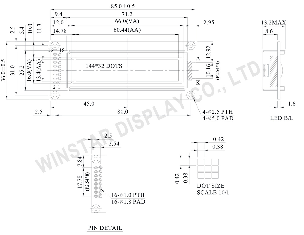 Winstar 144x32 Graphic LCD Module - WG14432A3/WG14432A5