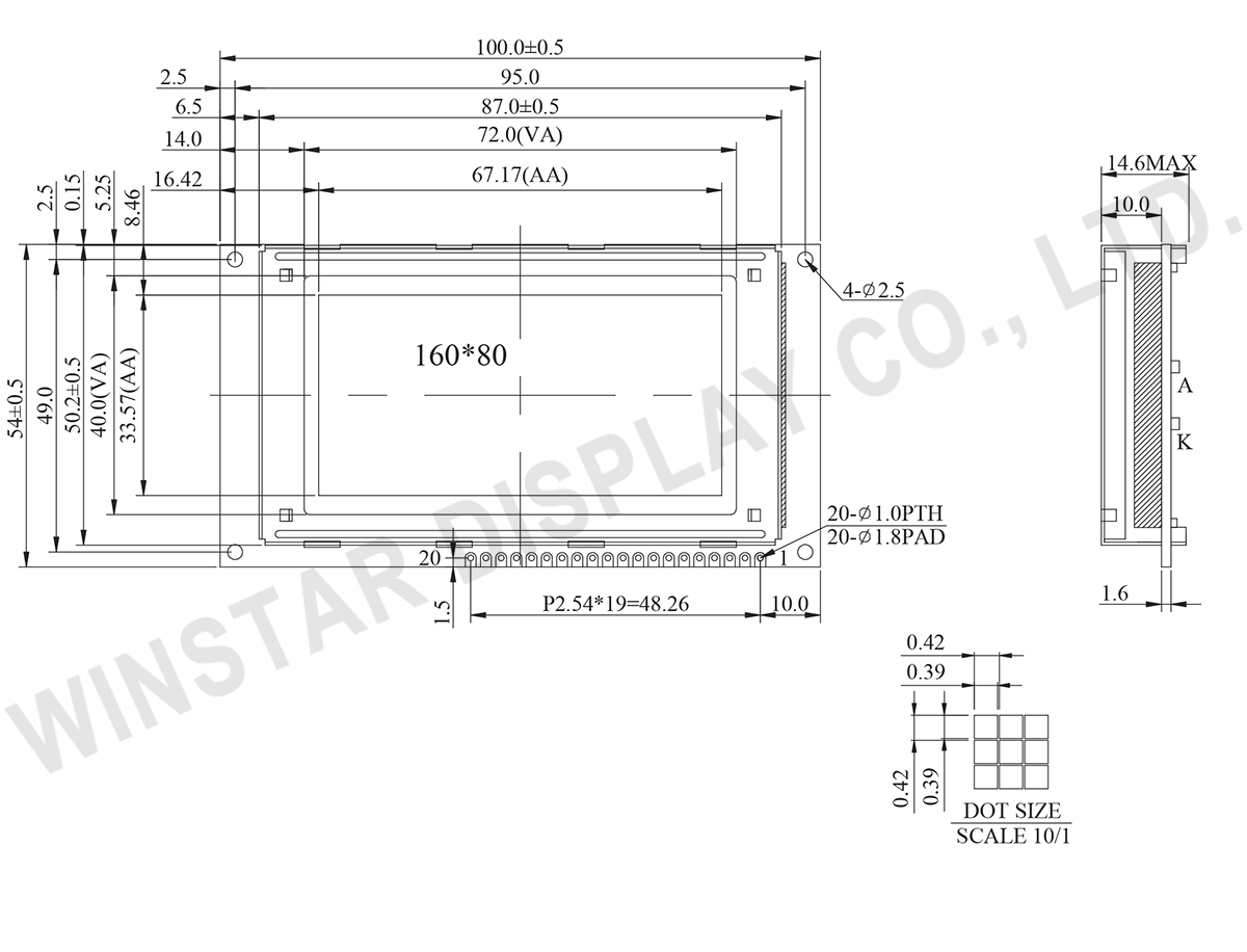 Winstar - WG16080C1 160x80 LCD Display Graphic, 160 x 80 LCD