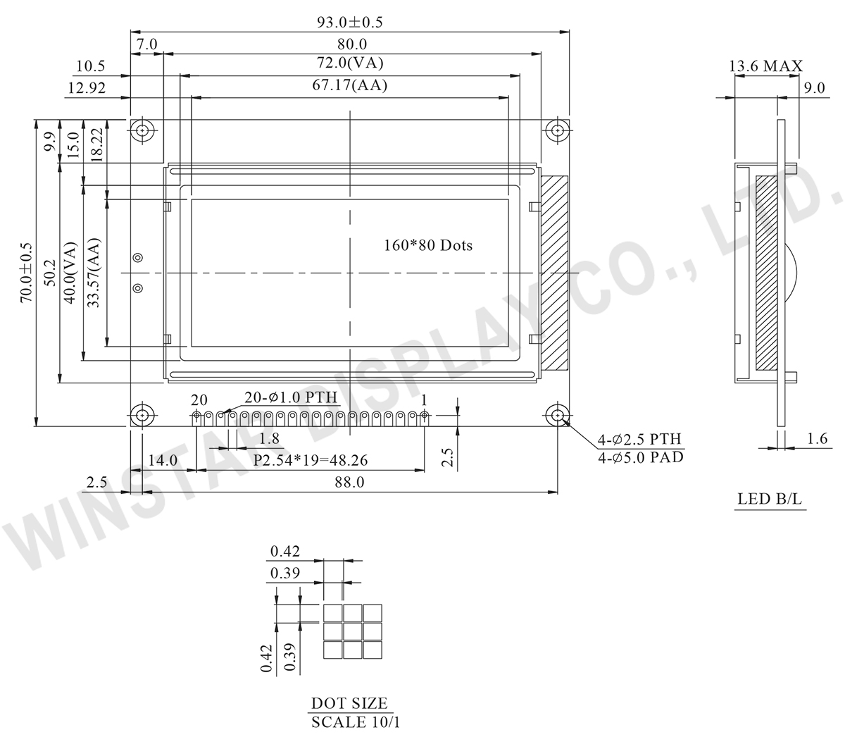 Winstar Display - 3 inch LCD Display, Graphic LCD 160x80 - WG16080D