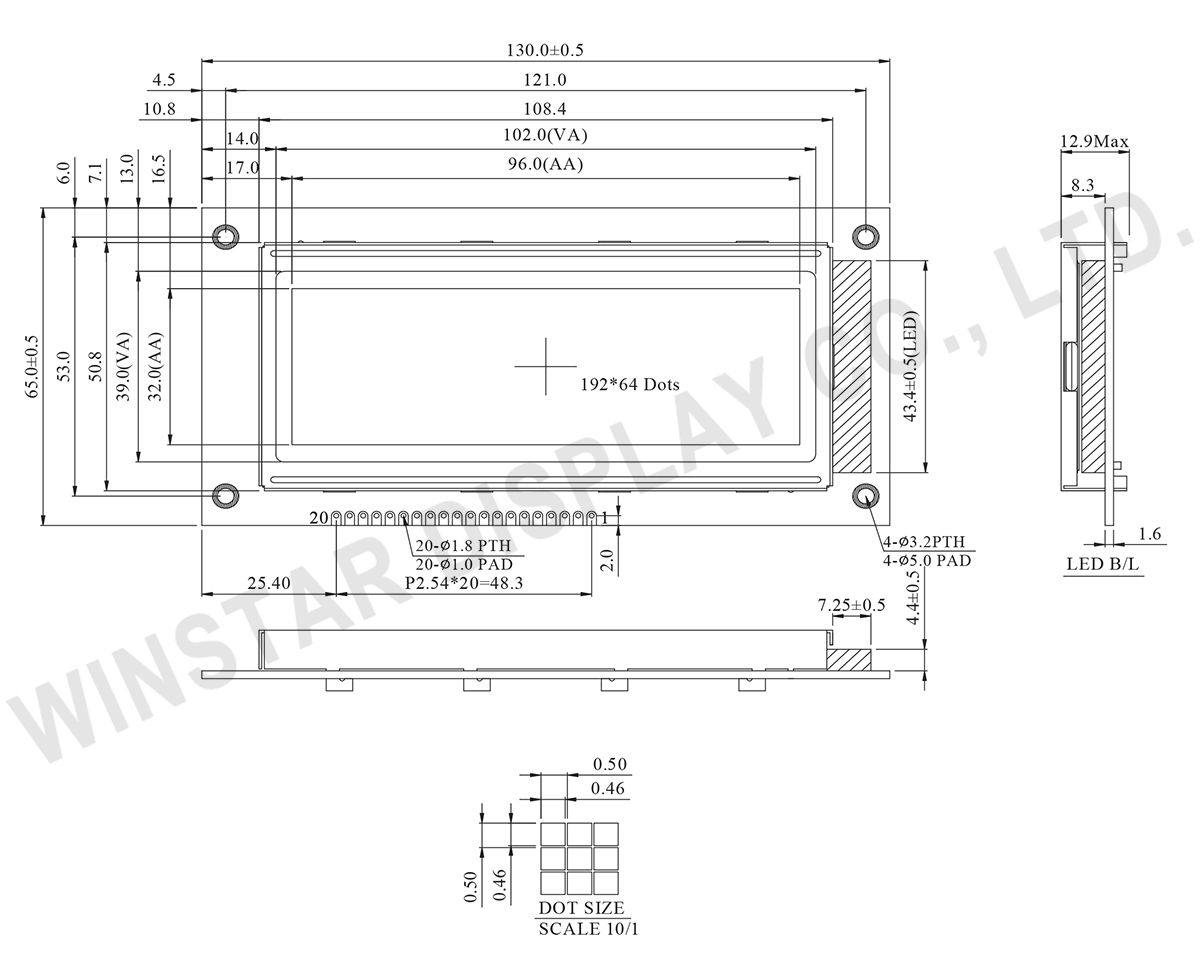 Graphic LCD 192x64 Drawing - WG19264A