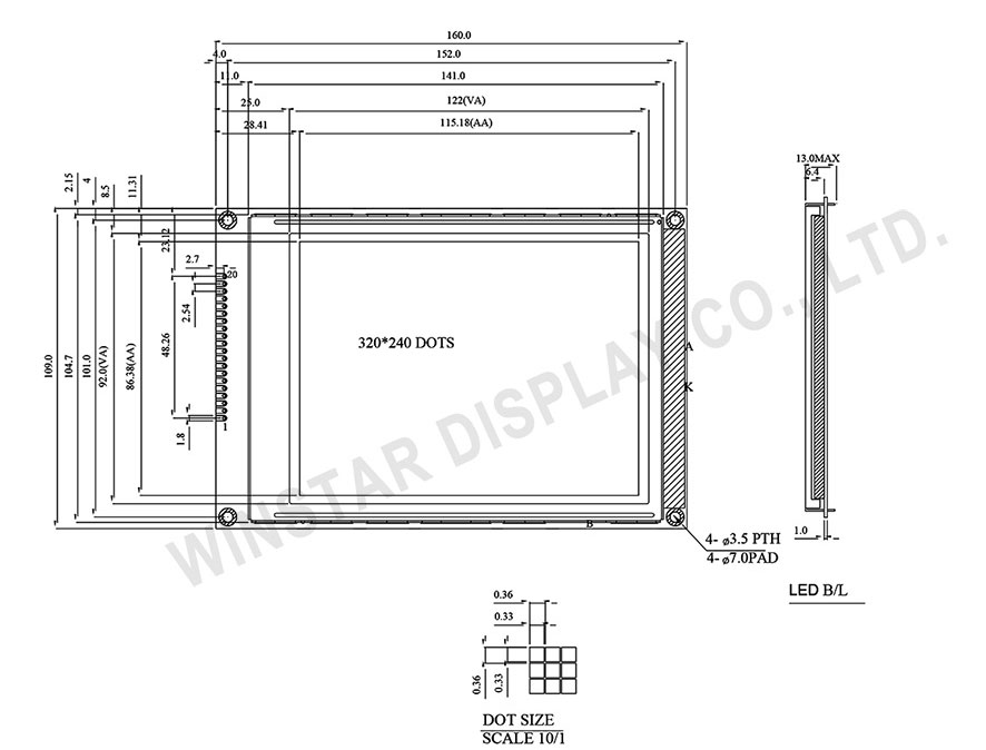 Display Graphic LCD 320x240, Display LCD 320x240, LCD Display 320x240 - WG320240BP2