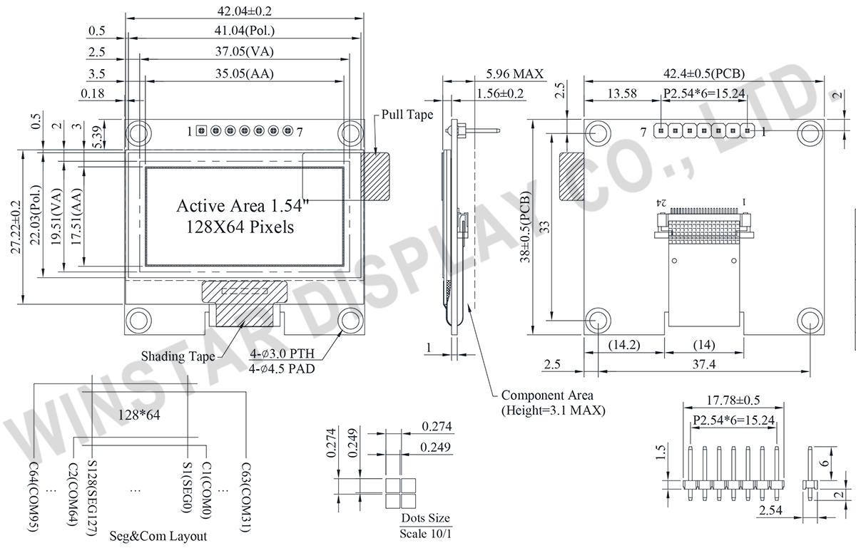 1.54 inch Graphic OLED Display 128x64 Modules - WEA012864AA