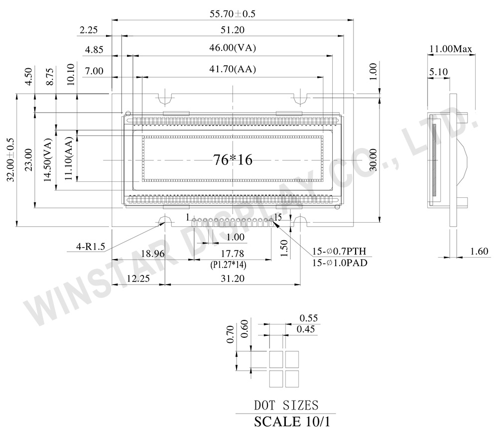 1.7 inch Graphic 76x16 OLED Display Module - WEG007616A
