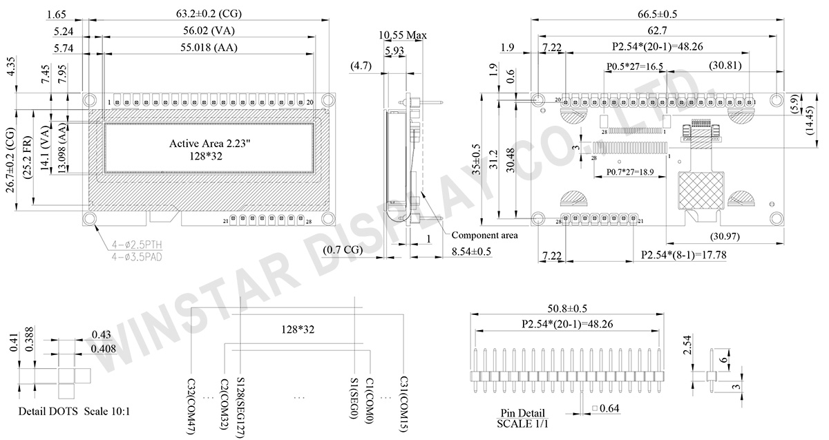 2.23 128x32 Capacitive Touch OLED Display - WEP012832A-CTP - Winstar Display