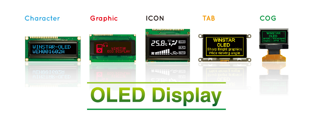 華凌 OLED 液晶 分別 : COG OLED, TAB OLED, ICON OLED, OLED TAB, 字元 OLED, 繪圖 OLED, OLED顯示器