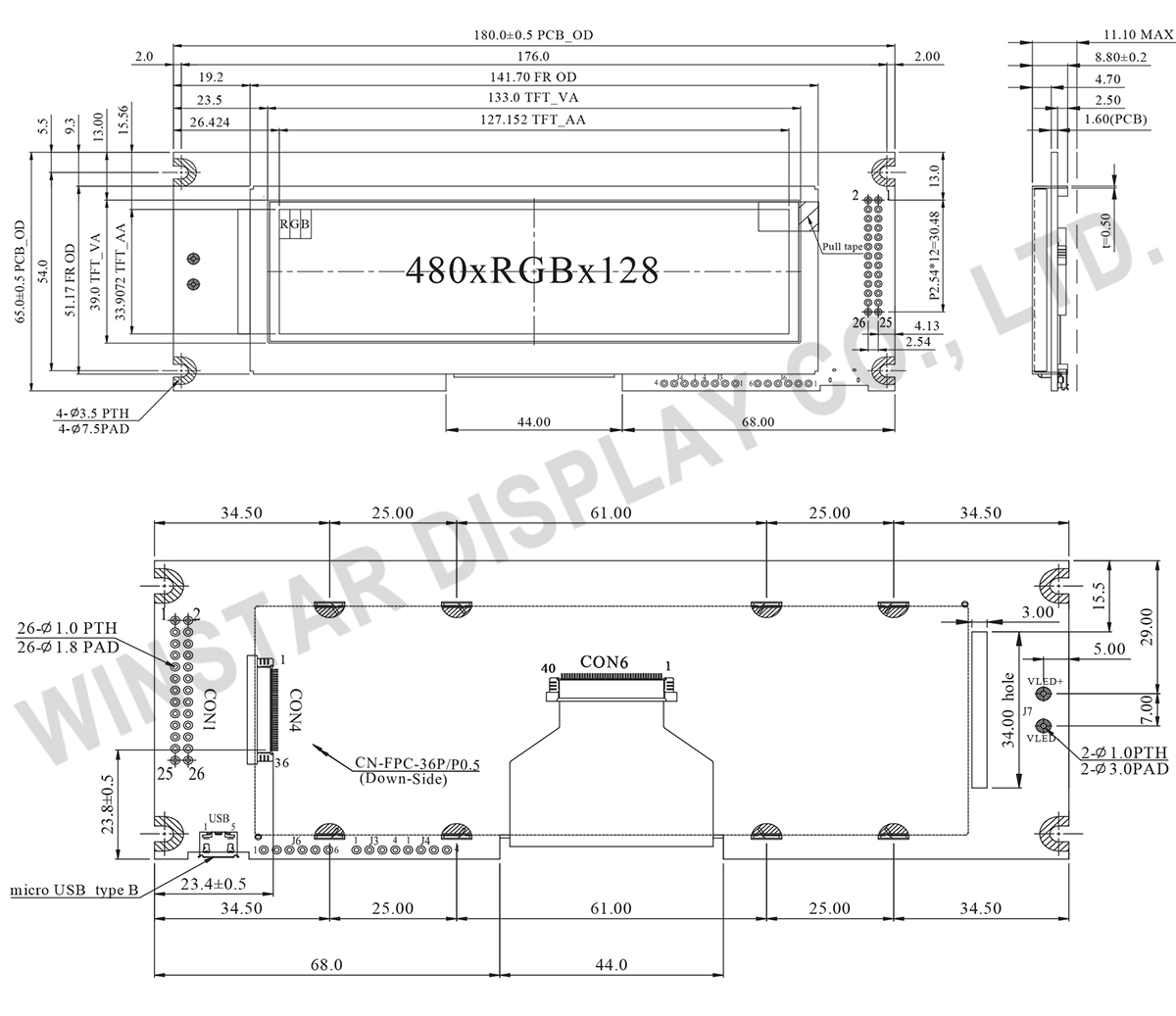 5.2 inch 480x128 Bar Type TFT LCD - WF52CTLBSDBN0