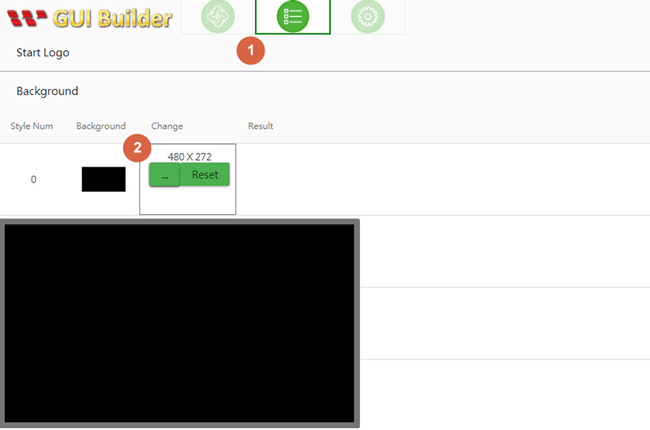 Selección de la imagen de fondo negra para Background Style 0 en GUI Builder