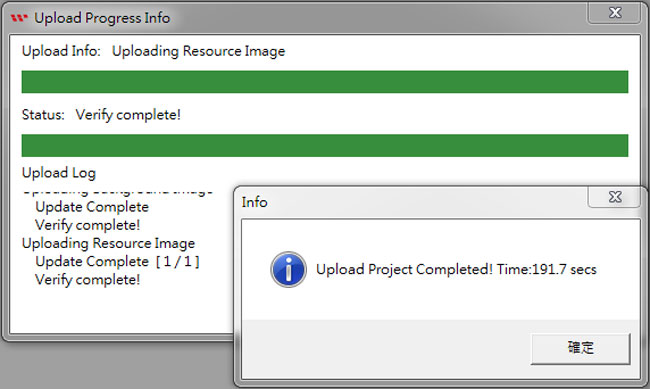Progreso de la carga del proyecto en GUI Builder