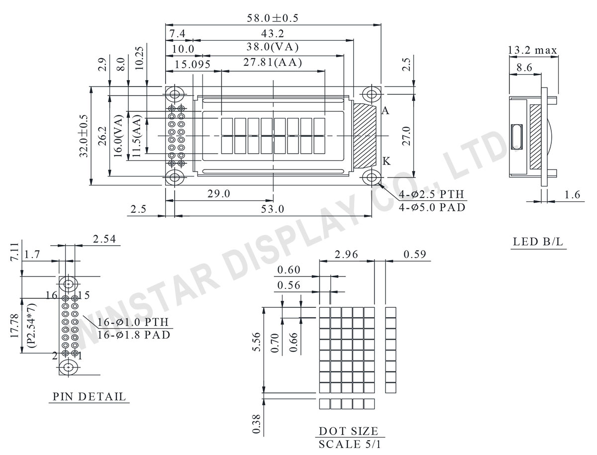 Winstar 8x2 Character LCD, 8x2 LCD Display, 8x2 LCD Module - WH0802A1