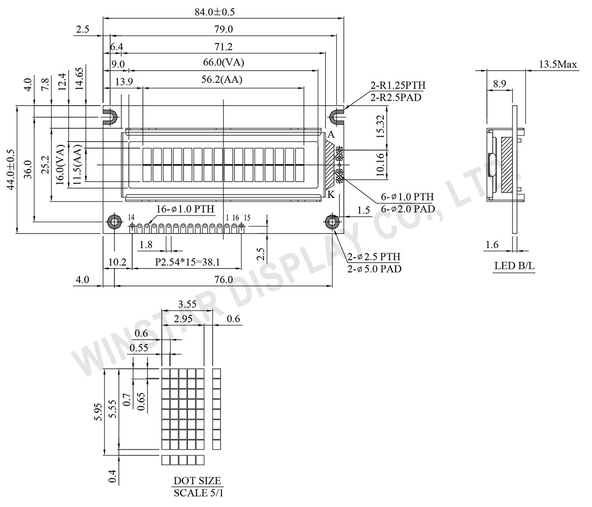 Winstar Dot Matrix LCD Display Module 16x2, LCD Display 1602A - WH1602A