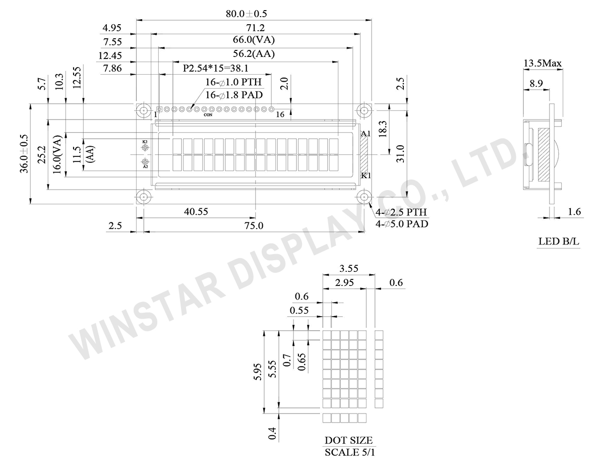 Display 16x2, LCD Display 16x2, LCD Module 16x2, LCD Display Module 16x2, Winstar Display LCD WH1602B