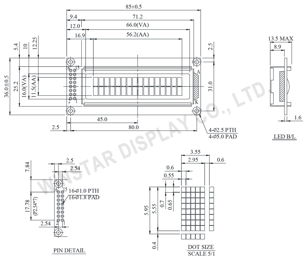 Winstar WH1602C 16x2 LCD Module, LCD Alphanumeric Display, Alphanumeric LCD Display Module