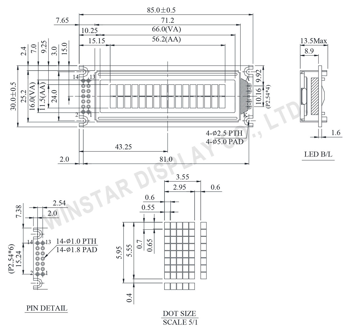 WH1602D Character LCD Display 16x2