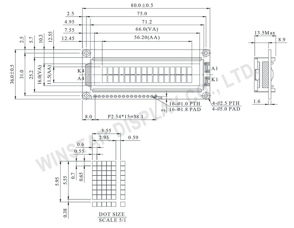 WH1602J - 16x2 Character Small LCD Module, Medium LCD Module
