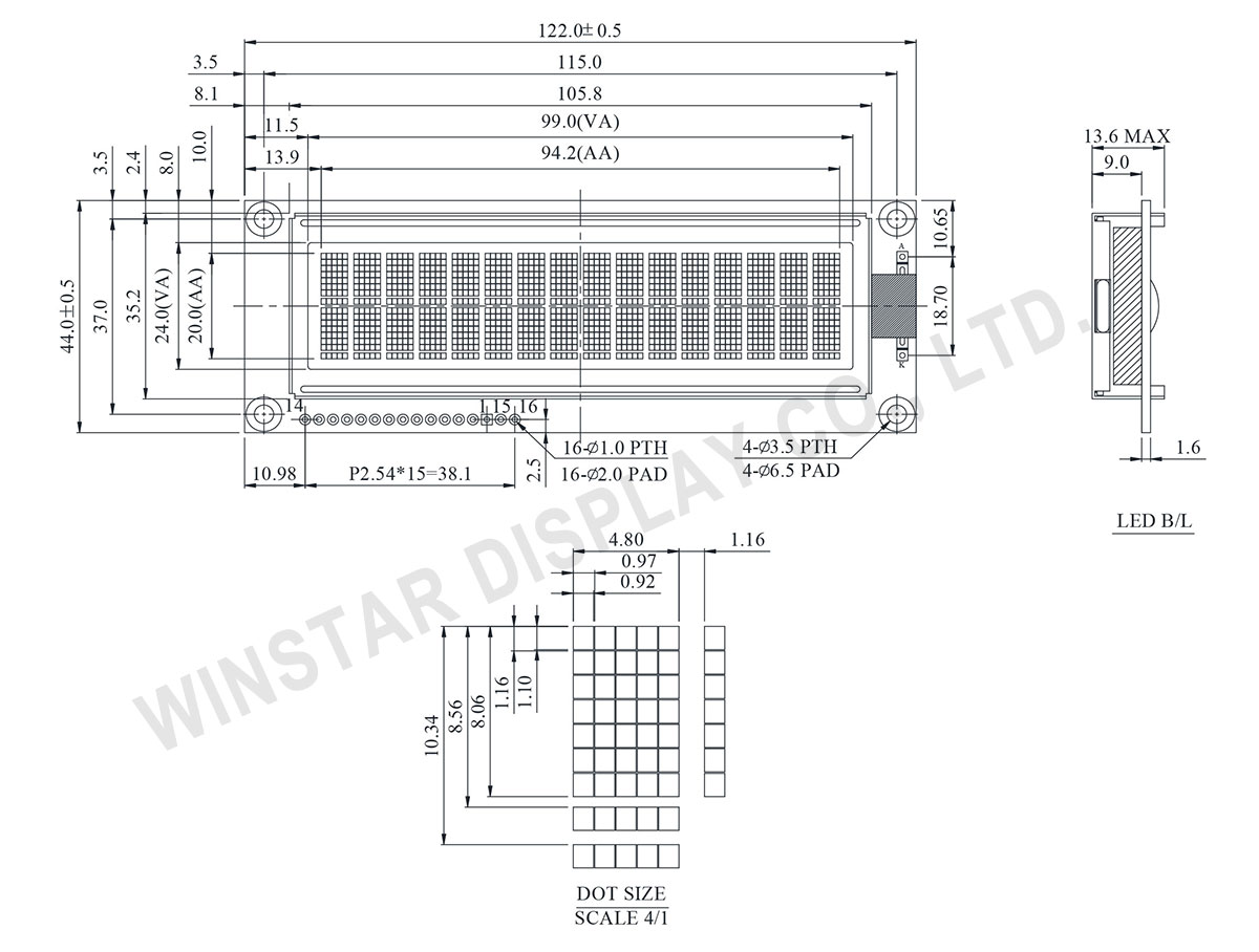 Winstar WH1602L1 16x2 Character Dot Matrix LCD Module