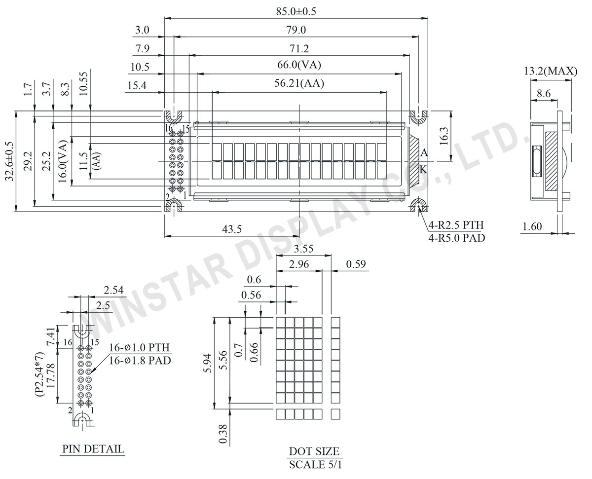 Winstar WH1602M Character LCD Display 16x2