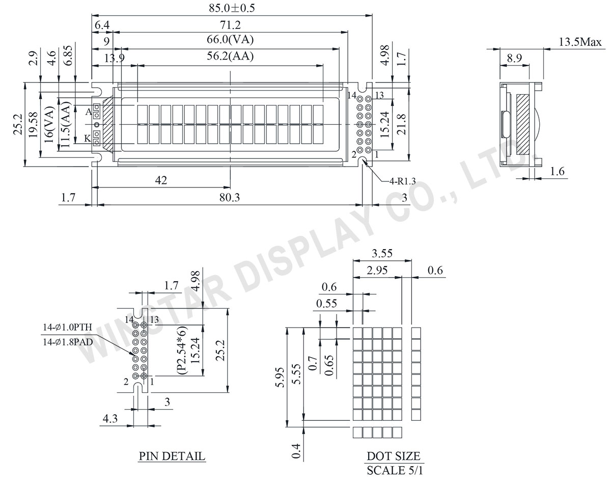 Winstar WH1602O - Mono LCD Character Display 16x2