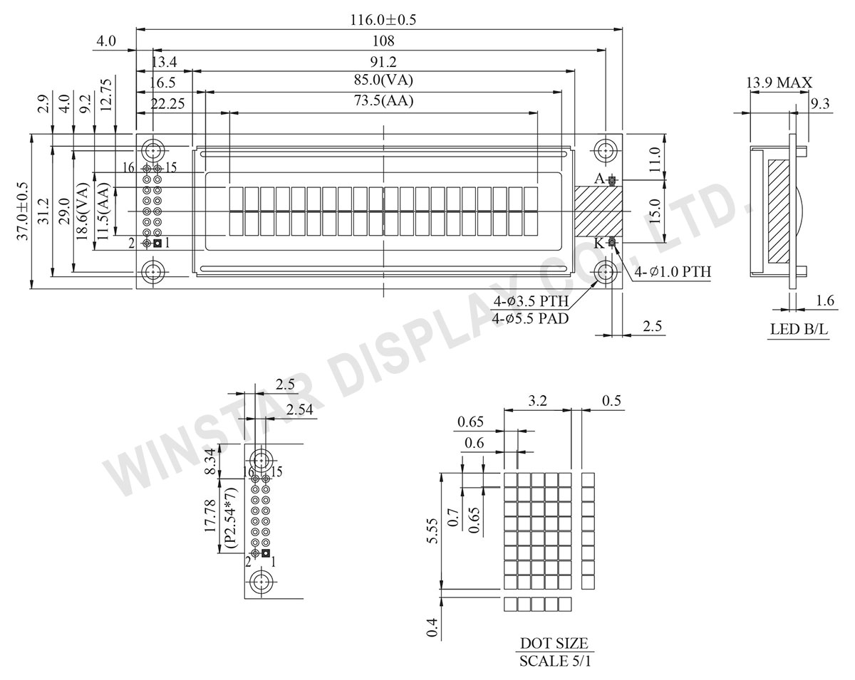 Winstar WH2002A - LCD 20x2, LCD Display 20x2, Display 20x2, Display LCD 20x2