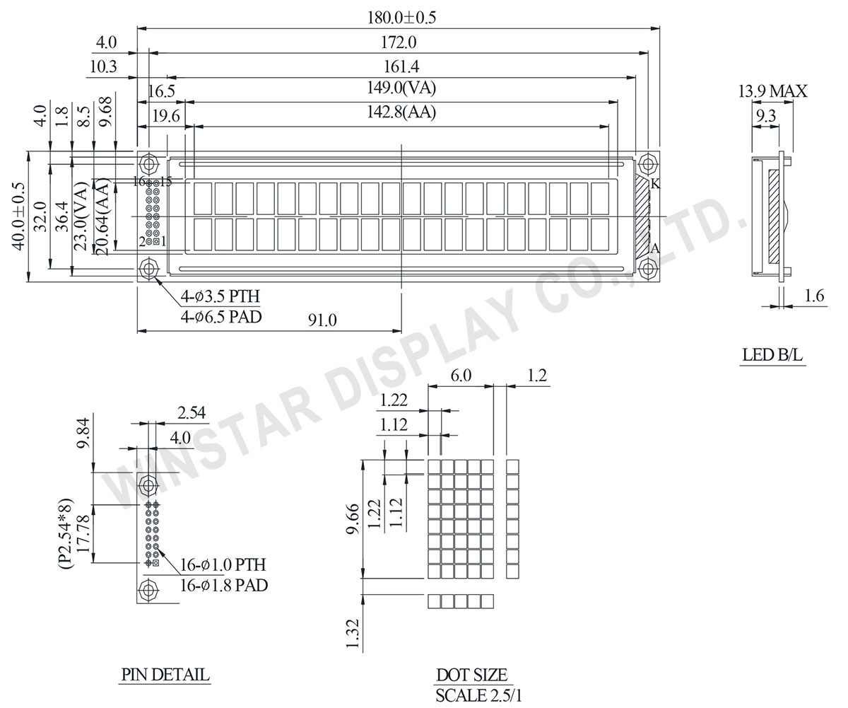 Winstar WH2002L Character LCD 20x2 Datasheet