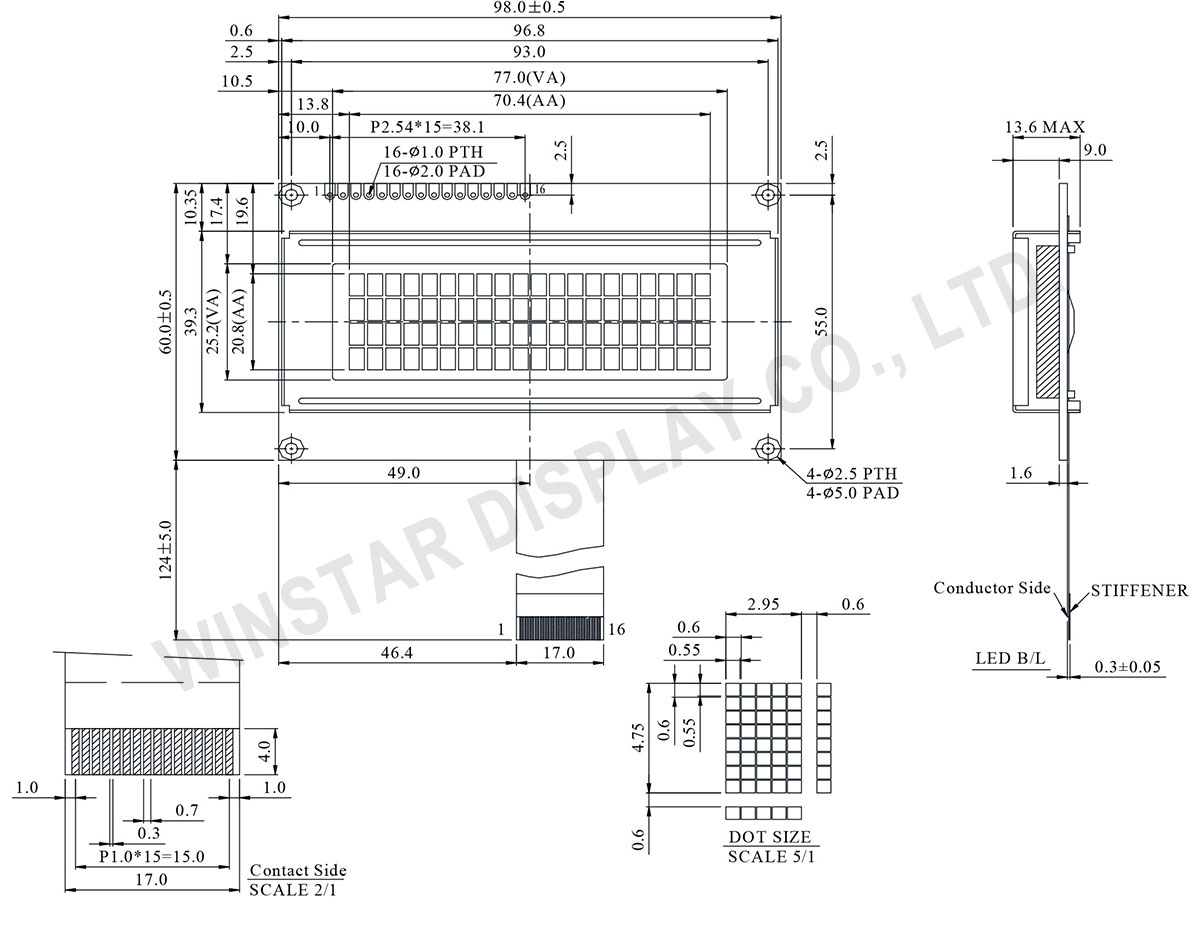 Winstar WH2004B - LCD Character Module 20x4 Drawing