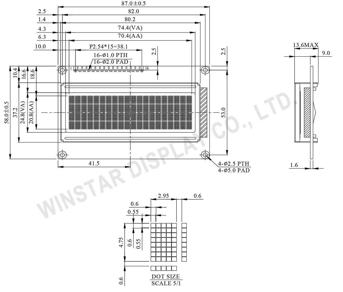 Winstar WH2004G - 20x4 Character LCD Display, 20x4 LCD Display, 2004 LCD Display