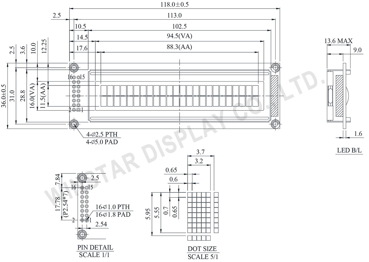 Winstar WH2402A - LCD 24x2, Display LCD 24x2, LCD Display 24x2