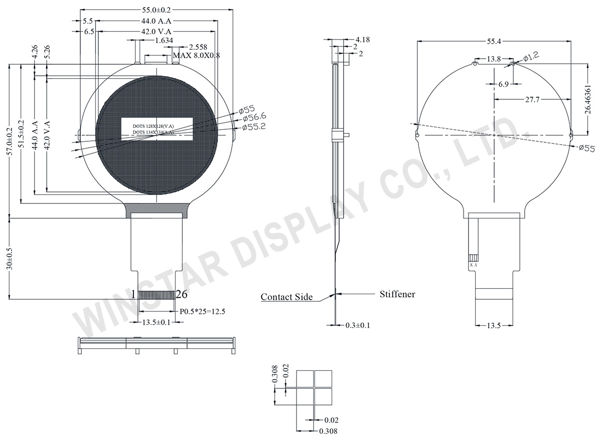 Circular LCD, Circular LCD Screen, Circular LCD Display, Circular LCD Display Module - WO128128A
