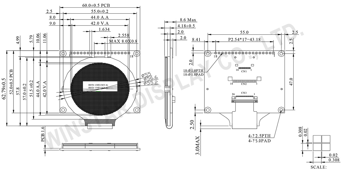 Round LCD Display Module, Round LCD Module, Round LCD Panel, Round LCD Screen - WO128128A2