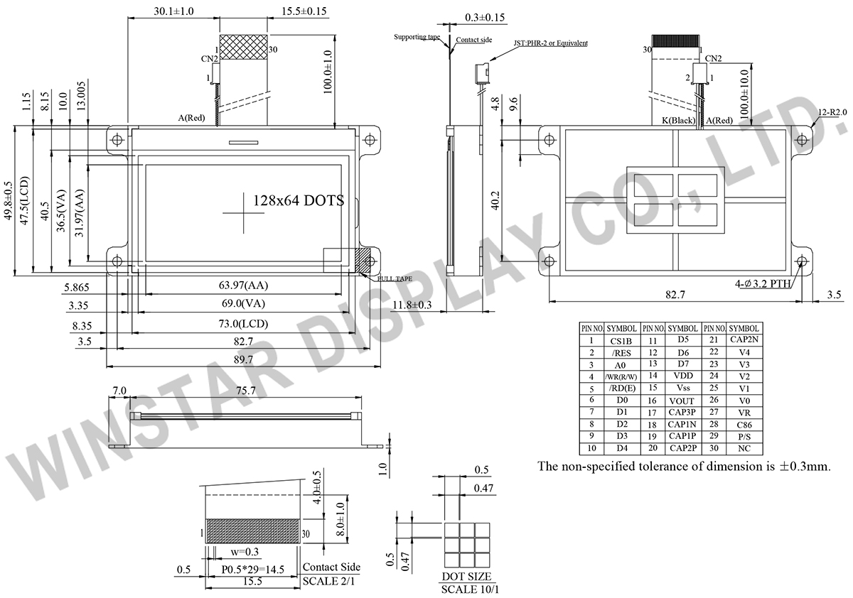 Winstar WO12864B 128x64 COG LCD Modules