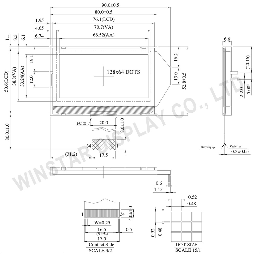 Winstar WO12864D2 LCD COG Module 128x64