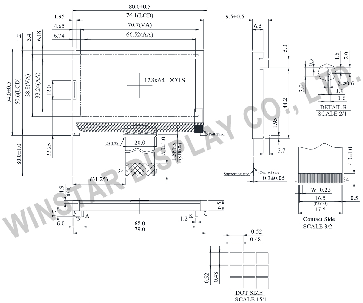 Winstar WO12864D3 - 128x64 COG Displays (Chip on Glass Display)