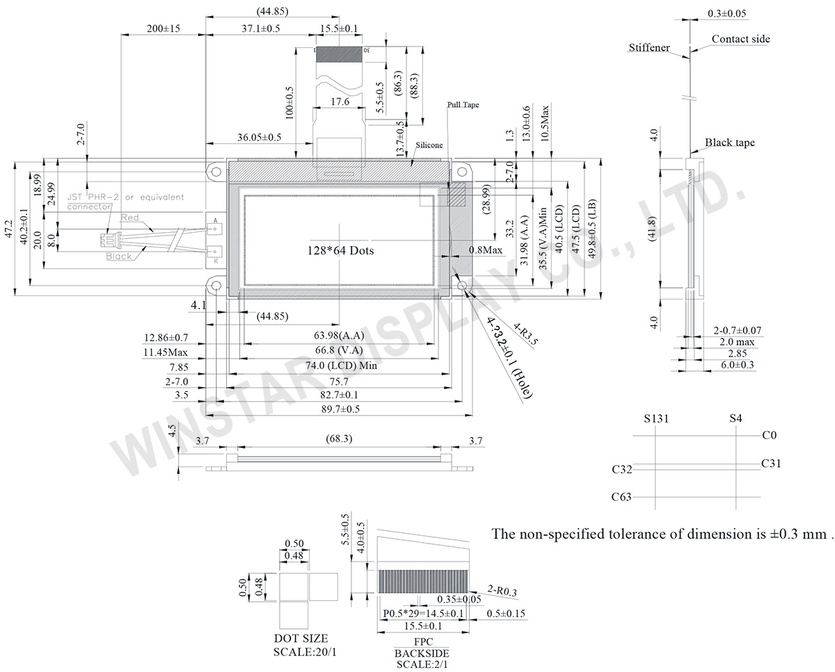 128x64 Graphic COG LCD Module (ST7565P, Positive Voltage) - WO12864K1