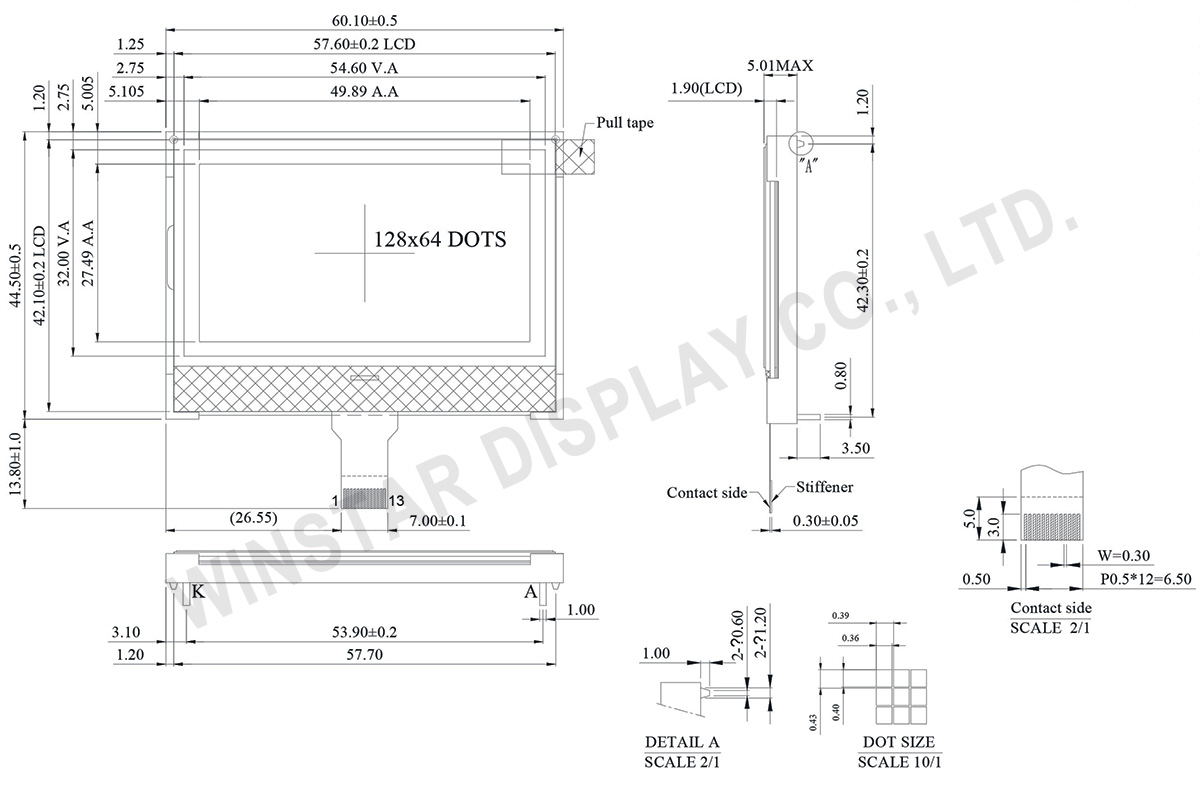 128x64 COG Graphic STN LCD Display (ST7567A IC) - WO12864L