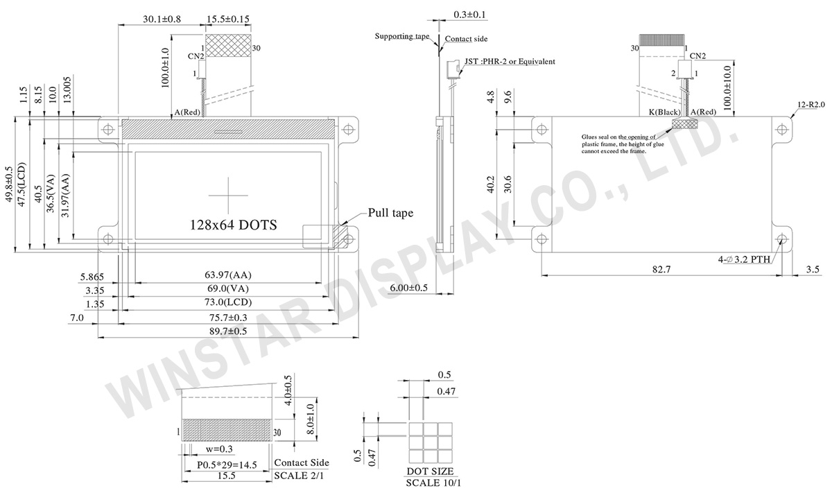 128x64 ST7567 Chip on Glass LCD Module - WO12864N