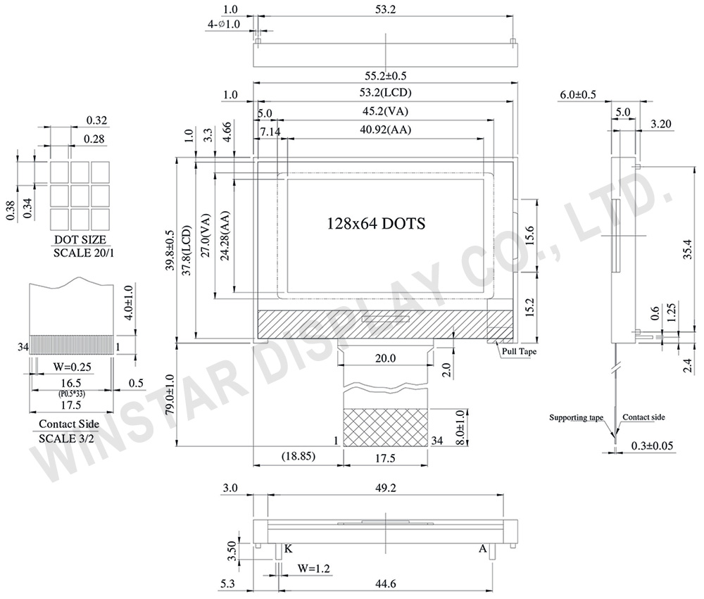 Chip-on-Glass LCD Module 128x64 with ST7567S IC - WO12864P