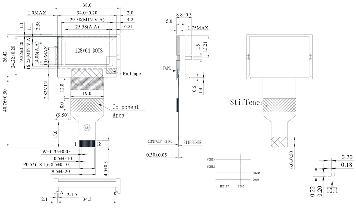 128x64 Chip on Glass LCD (ST7565P) - WO12864T