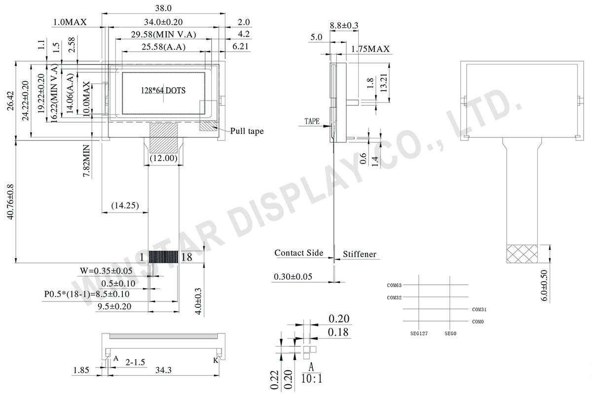 128x64 Chip on Glass LCD (ST7567S) - WO12864T1