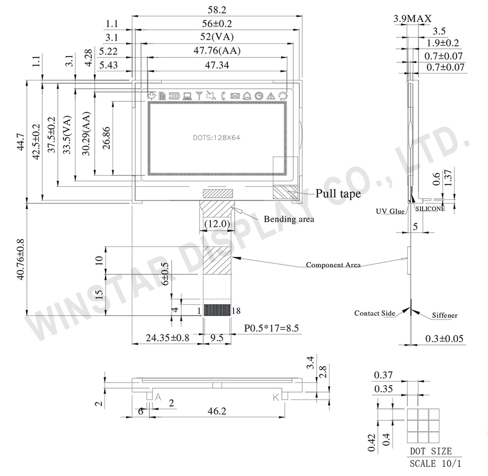 128x64 COG LCD Display Module (ST7567S) - WO12864U1