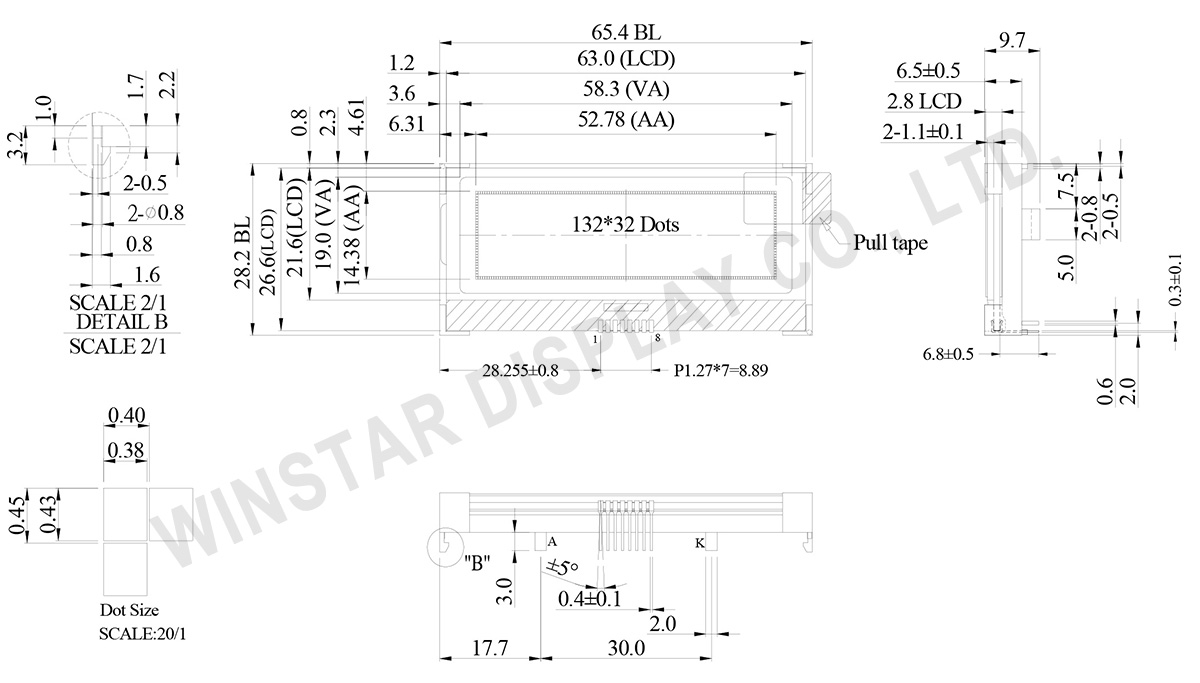 132x32 COG LCD Display Module - WO13232B