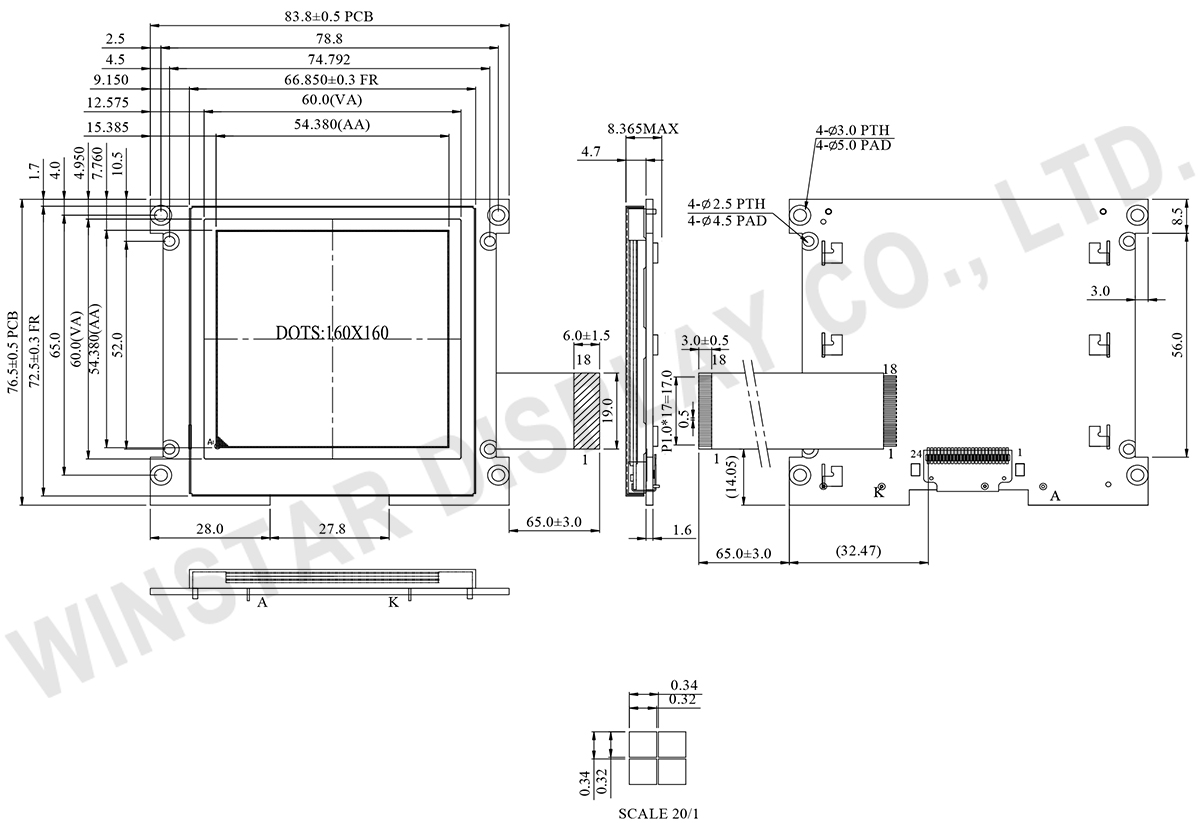 Winstar WO160160A - 160x160 COG LCD Display