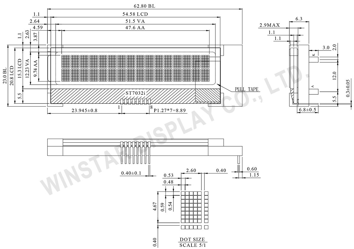 Winstar WO1602H - LCD COG Display, LCD COG, I2C 16x2 LCD