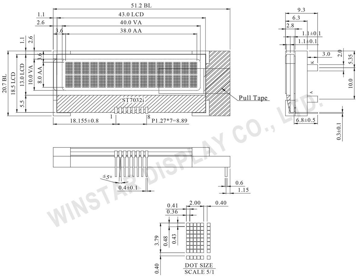 Winstar WO1602I - COG Monochrome LCD Display Module 16x2