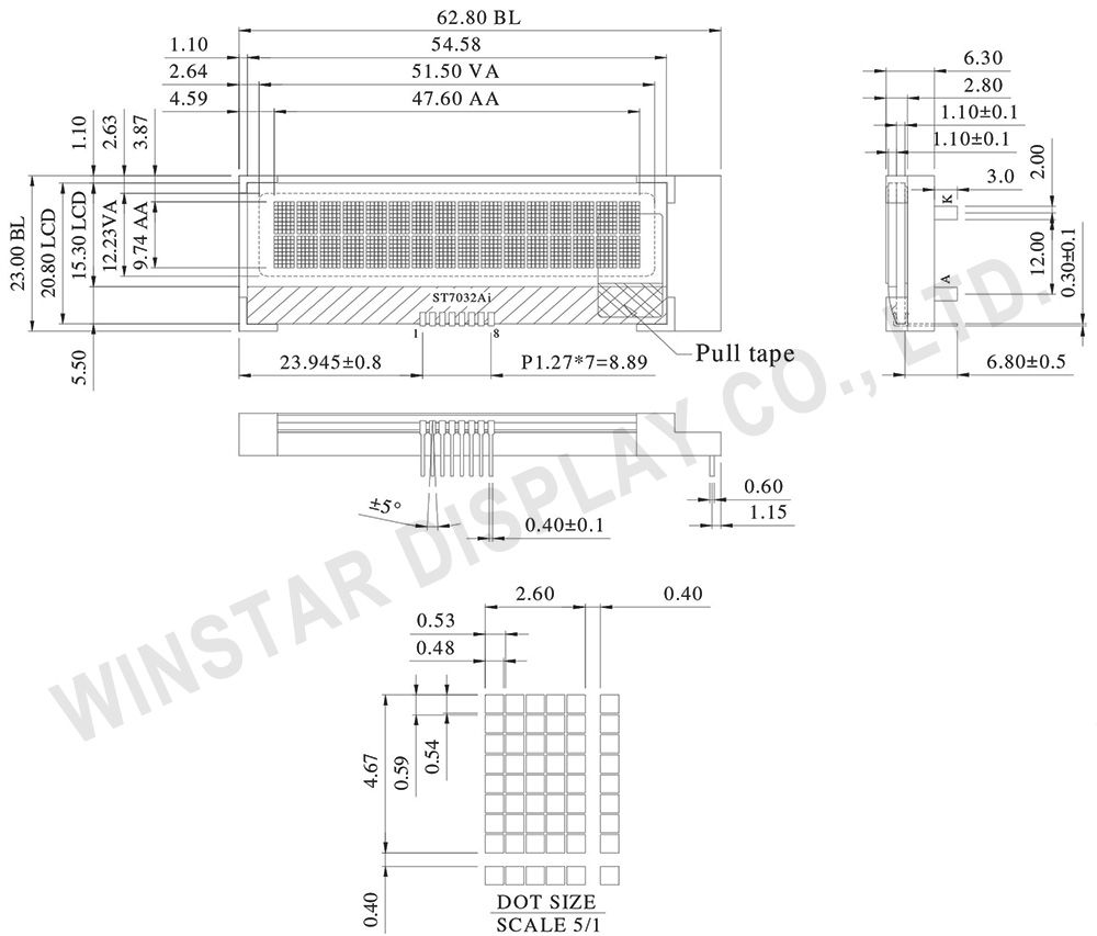 ST7032Ai COG LCD Character Display 16x2 - WO1602L