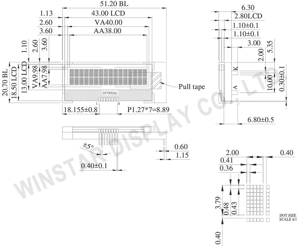 COG LCD Display Module 16x2, ST7032Ai - WO1602M