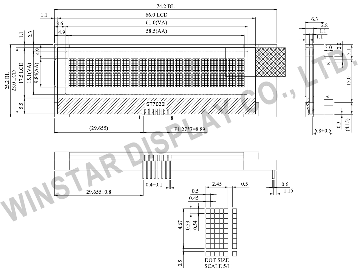 Winstar - WO2002A 20x2 COG LCD Module, 20x2 LCD Display